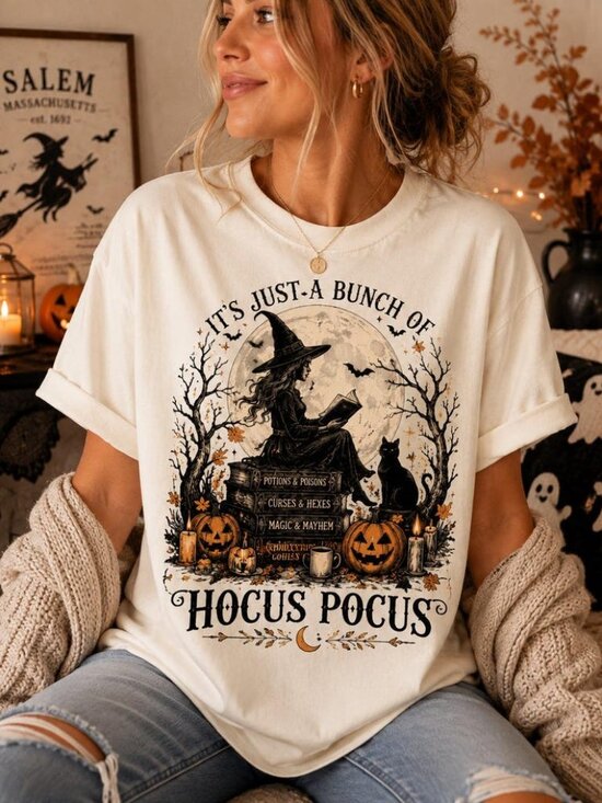 Other - Witch Halloween Shirt, Witch Reading Book Tee, Black Cat Pumpkin Shirt